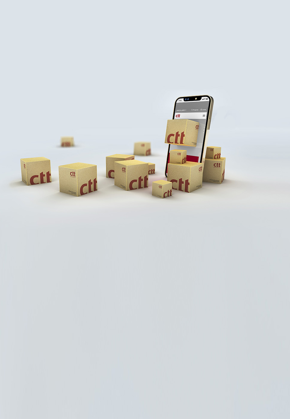 Um telemóvel e várias caixas de envio ao redor que simbolizam os Envios Online.