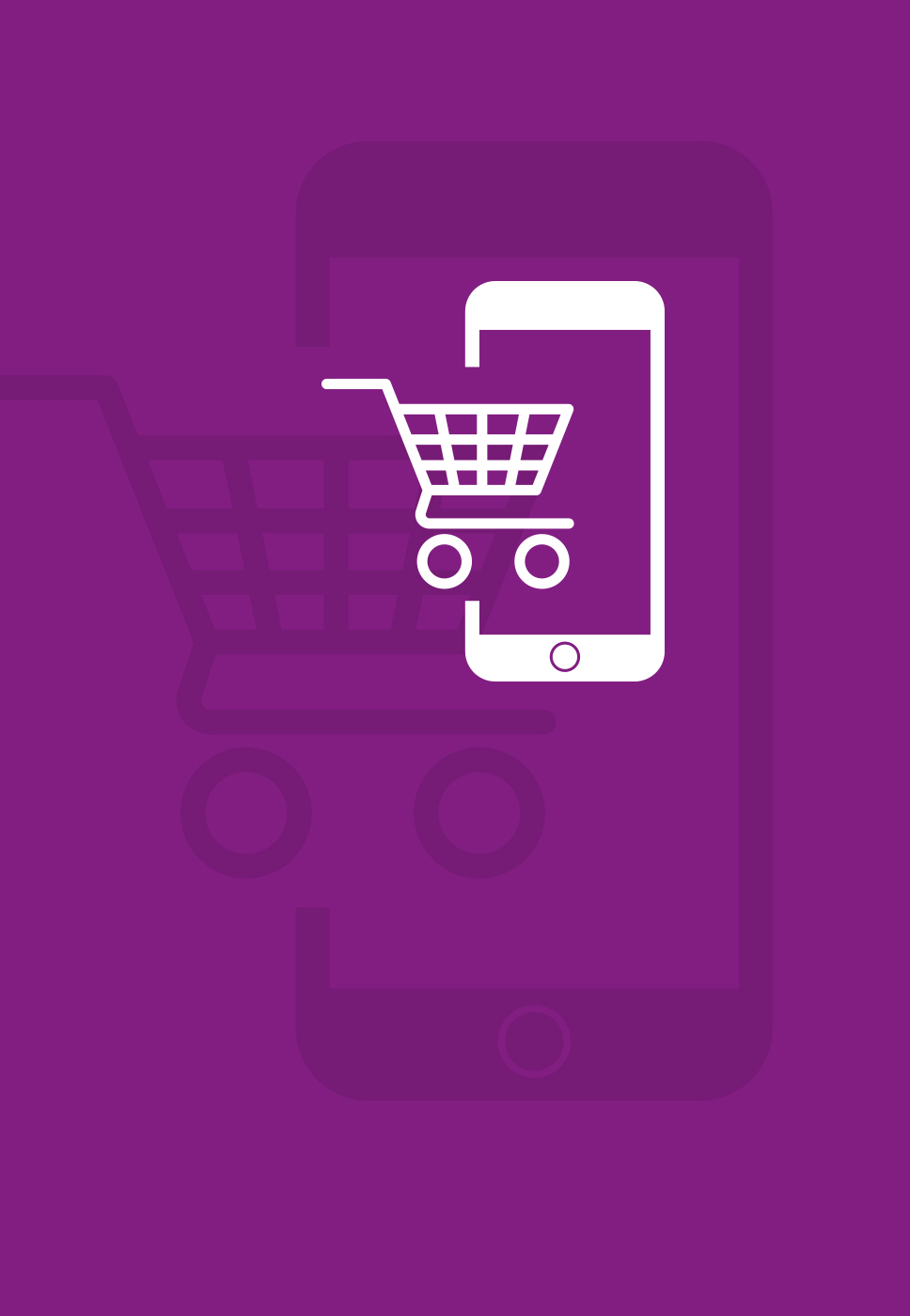 banner com fundo roxo  e desenhado um telemóvel e um carrinho de compras