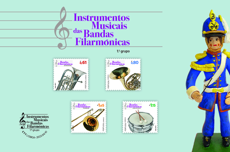 Imagem de selos da emissão Instrumentos musicais das Bandas Filarmónicas