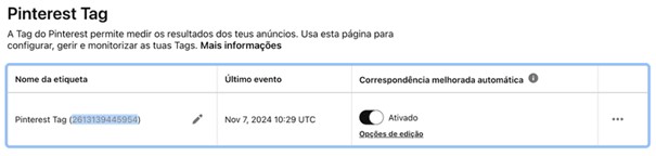Instruções para pinterest tag