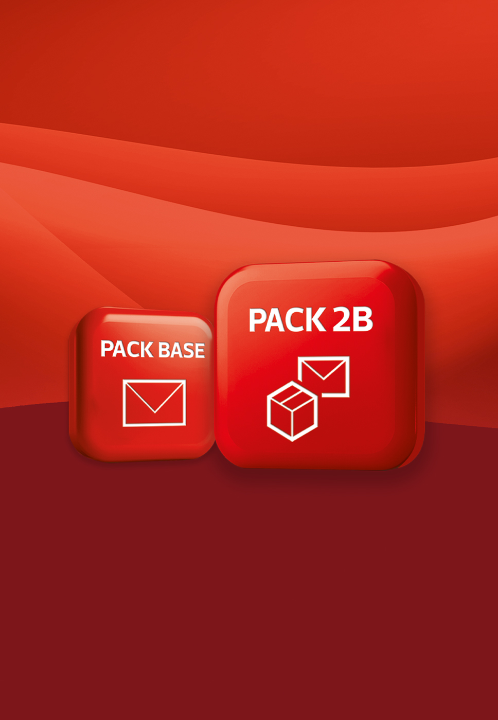 dois quadrados vermelhos que simbolizam os dois packs e cada um com o respetivo nome Pack Base e Pack 2B
