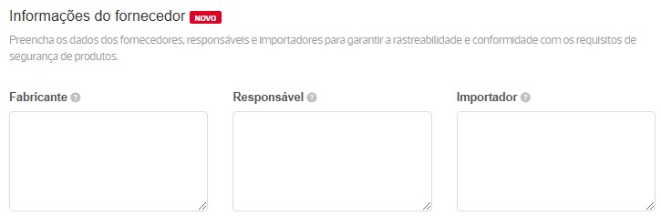 informações do fornecedor - Fabricante, responsável e importador