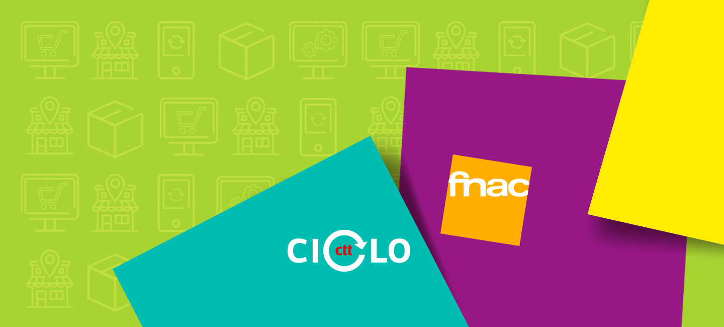 Imagem com fundo verde, azul e roxo com o logótipo Fnac e Ciclo CTT