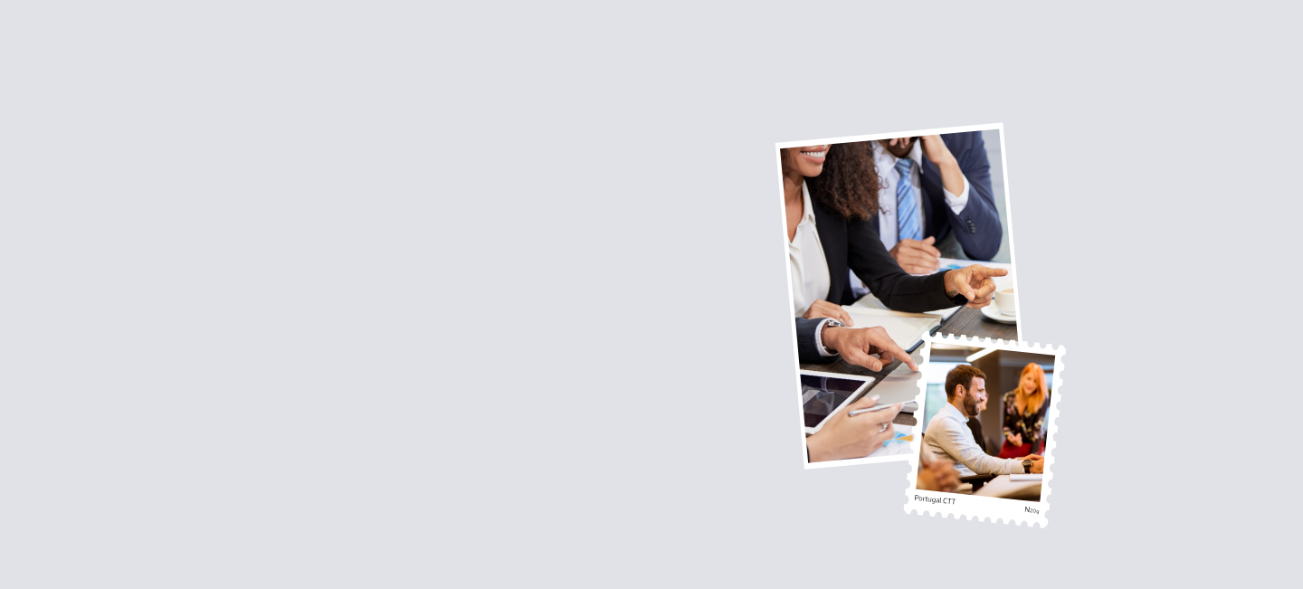 Selos e postais personalizados.