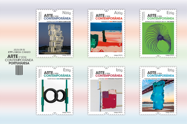 6 selos de artistas portugueses Pedro Cabrita Reis, Pedro Calapez, Rui Chefes, Ângela Ferreira, Fernanda Fragateiro e Joana Vasconcelos